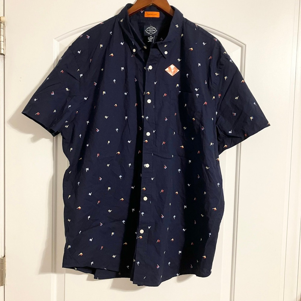 St. John's Bay Navy Short-Sleeve Button-Down Shirt Nautical Print Men's Sz XXL